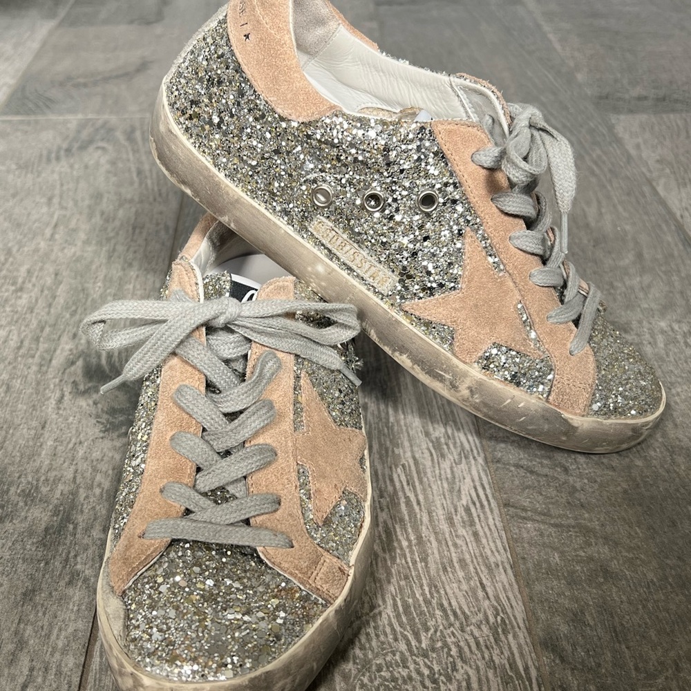 Silver glitter Golden Goose size 37